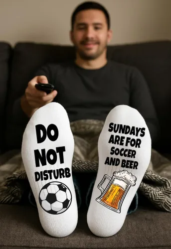 Vista 2 de Sundays Are for Soccer and Beer Socks – Funny Gift for Men and Women – Soccer Fans – Game Day Beer Drink
