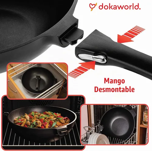 Vista 3 de Wok antiadherente de aluminio de 12 pulgadas, compatible con inducción, ligero