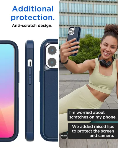 Vista 8 de AICase Funda resistente compatible con iPhone 15 Pro con protector de vidrio + lente de cámara, resistente de 3 capas de protección de grado
