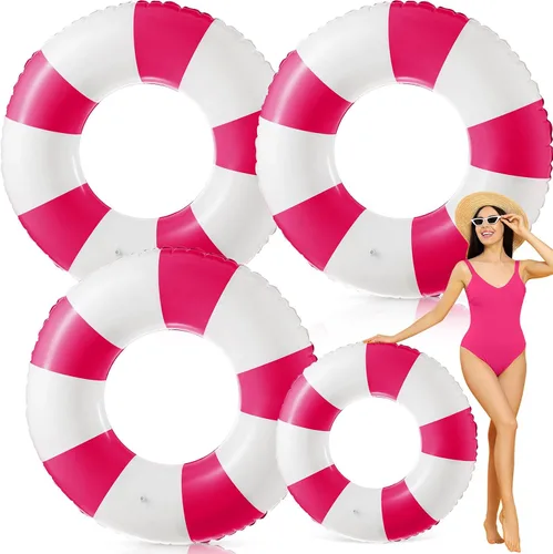 Vista 12 de Foilswirl Flotadores inflables jumbo de 47.24 pulgadas para piscina, anillos de piscina a rayas azules y blancas, tubo inflable para mujeres