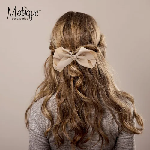 Vista 2 de Clip de lazo de pelo de grogrén de 5.5 pulgadas para mujer y niña (beige)