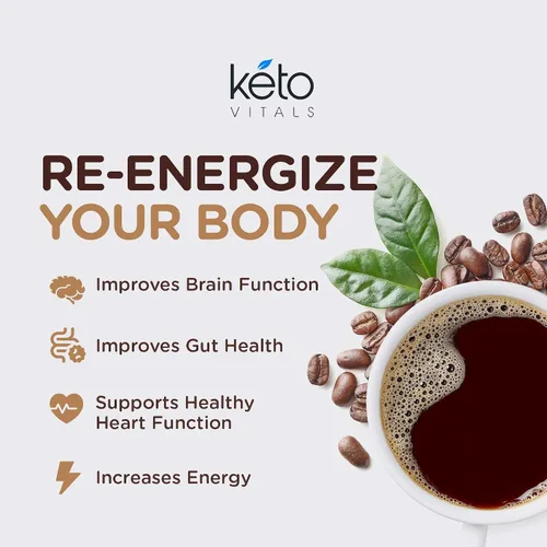 Vista 3 de Keto Vitals Café en polvo instantáneo Keto con aceite MCT y vitaminas, bajo en calorías, bajo en carbohidratos, sin edulcorantes artificiales, apoyo