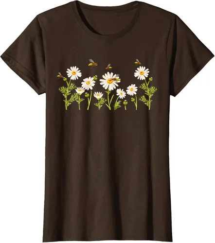 Vista 18 de Marguerites Daisy - Camiseta de verano con margaritas de jardín de flores, Negro, S