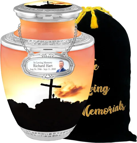 Vista 11 de Urnas de cremación cruzadas personalizadas de medallón para cenizas de adultos, hombres y mujeres, urnas funerarias de 200 libras para cenizas