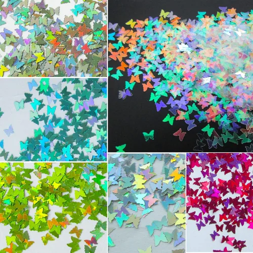 Vista 3 de LoveOurHome 2.12 oz con forma de mariposa, copos de purpurina gruesos, Mylar holográfico, lentejuelas, confeti, destellos, manicura, decoración