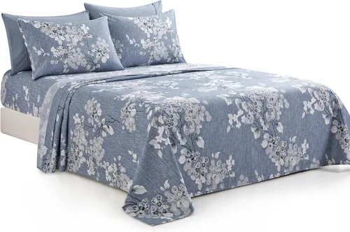 Vista 8 de Marina Decoration Juego de sábanas de 6 piezas ultra suave y sedosa con bolsillo profundo y estampado rico de rayón derivado de bambú para todas