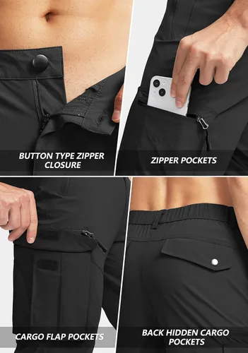 Vista 4 de Pinkbomb Pantalones cargo de senderismo para hombre con 7 bolsillos, ajustados, elásticos, para trabajo, viajes, golf, pantalones deportivos