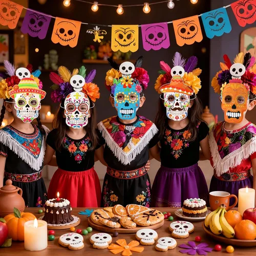 Vista 6 de Dia De Los Muertos Crafts Paper Day of the Dead Masks, 6 PCS