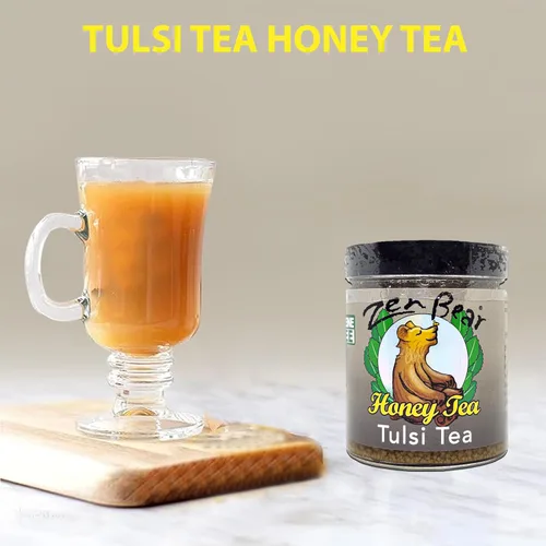Vista 2 de Zen Bear Tulsi Tea – Mezcla de hojas de albahaca sagrada orgánica y miel pura – Té de hierbas para aliviar el estrés para relajación y bienestar