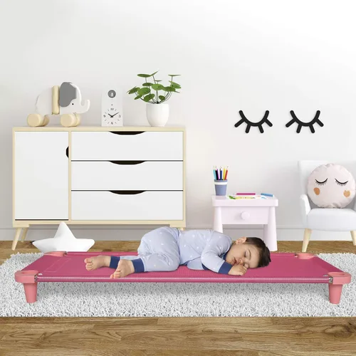 Vista 4 de Acrimet Cuna para niños pequeños, viajes, guardería, 52 x 21 pulgadas, rosa, paquete de 1 Diseño portátil y apilable