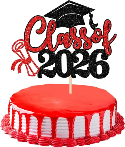 Vista 24 de 1 pieza de decoración para pastel de graduación 2026 con tapa de graduación con purpurina, diploma de tacón alto para niña, selección de pastel