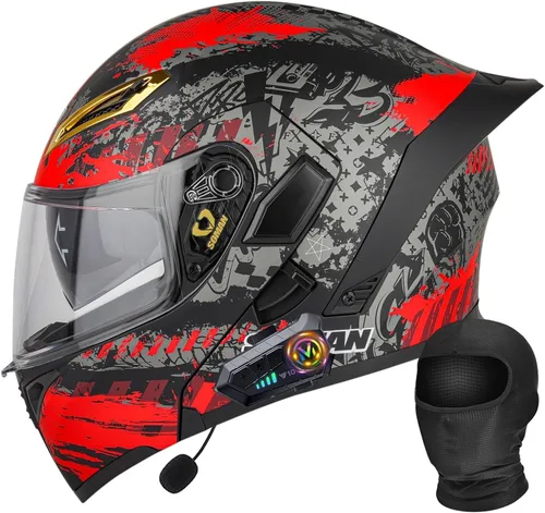 Vista 9 de Casco Bluetooth Moto DOT Aprobado Casco Abatible, Casco Integrado De Moto, Cascos Abatible con Doble Visera, Ventilación Forro, para La Respuesta