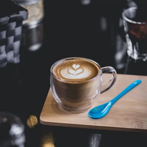 Vista 4 de Juego de 8 cucharas de café de cerámica, cucharas pequeñas para café, té, yogur, salsa y postres, helado, cucharaditas azules aptas