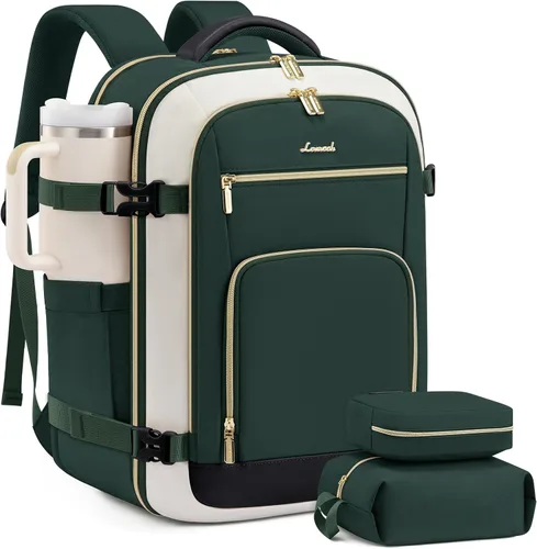 Vista 39 de LOVEVOOK Mochila de viaje para mujer y hombre, Beige, Mochilas de viaje