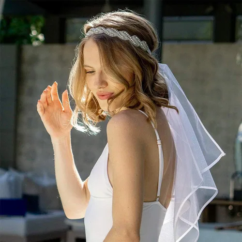 Vista 3 de Diadema de novia con velo despedida de soltera velo de boda diadema de cristal para mujer