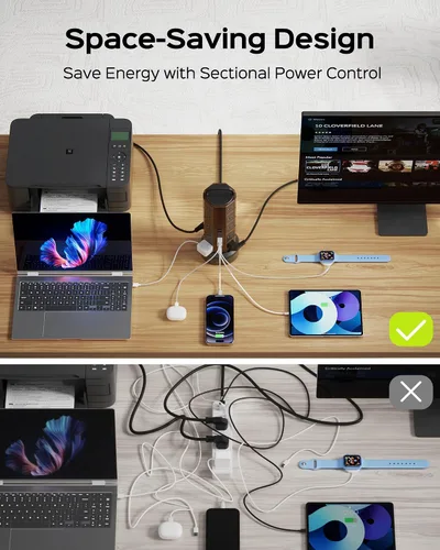 Vista 7 de Protector contra sobretensiones de torre de regleta de alimentación, 20 CA 6 USB (2 USB C), 1050J, 6.5 pies Extension Cord with Multiple Outlets