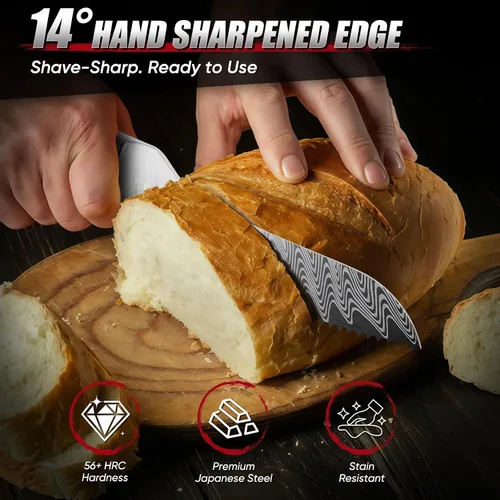 Vista 2 de Cuchillo de pan dentado Huusk de 8", cuchillo de pan de masa madre inoxidable con mango y funda de resina para cortar pan casero, cuchillos de pan