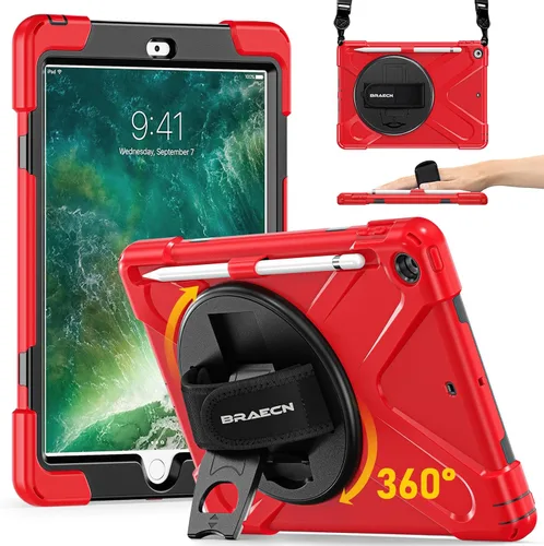 Vista 12 de BRAECN Funda para iPad 6ª/5ª Generación, Funda iPad 9.7 2018/2017 - Resistente a Prueba de Golpes con Soporte para Lápices, Correa de Hombro y Negro