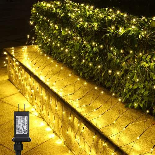 Vista 11 de LYHOPE - Luces de red de Navidad de 12 x 5 pies, 360 luces LED, 8 modos, luces de malla de alambre verde de bajo voltaje para decoraciones