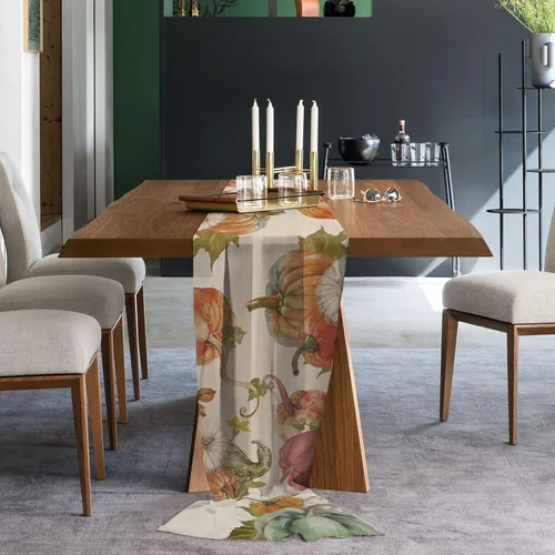 Vista 2 de Double Love Fall Autumn Pumpkins Chiffon Table Runner 55 Inches Long, Voile Sheer Tulle Runner for Rustic Wedding Reception Bridal Shower