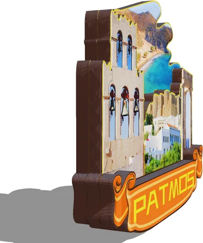 Vista 2 de Patmos Grecia - Imán de madera 3D para nevera, recuerdos coleccionables, decoración hecha a mano, artesanías 4