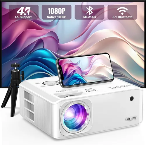 Vista 10 de Mini proyector con WiFi y Bluetooth, proyector VISSPL Full HD 1080P, proyector portátil para exteriores con trípode, proyector de cine en casa