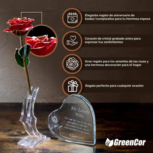 Vista 4 de GreenCor Juego de regalo de madera grabado para aniversario para esposa, con texto en inglés "To My Beautiful Wife", incluye corazón grabado