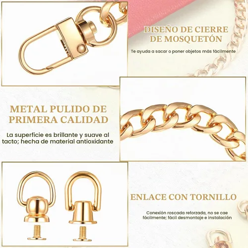 Vista 3 de 4 correas de cadena para bolso de 7.9 pulgadas, accesorios de cadenas para bolso, extensor de bolso plano, correas de repuesto para hombro con 24