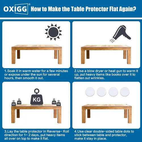 Vista 6 de OXIGG Protector transparente para mesa, 24 x 48 pulgadas, 0.059 in de grosor, protector de mesa rectangular para comedor, mesita de noche, encimera