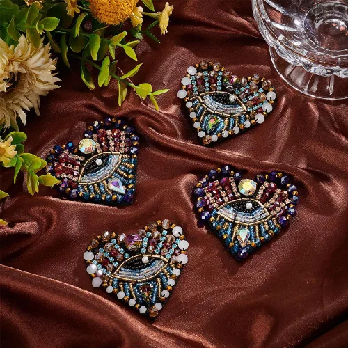 Vista 7 de INFUNLY 4 parches de cuentas de diamantes de imitación de ojo de corazón de 4.1 x 2.9 pulgadas, parches para coser en forma de corazón, hechos a