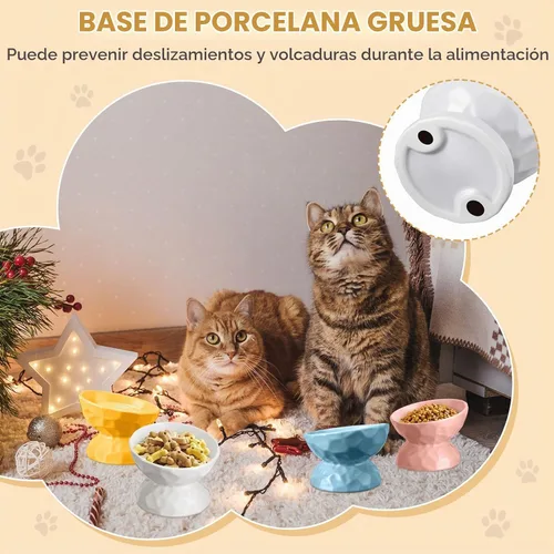 Vista 6 de Bokon Tazón elevado de cerámica para gatos de 6.8 onzas, cuenco elevado de comida para mascotas, anti vómitos, comedero elevado para perros y gatos