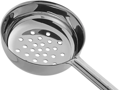 Vista 4 de Soro Essentials - Cuchara perforada de acero inoxidable para servir con control de porciones con mango azul - Cuchara de control de porciones