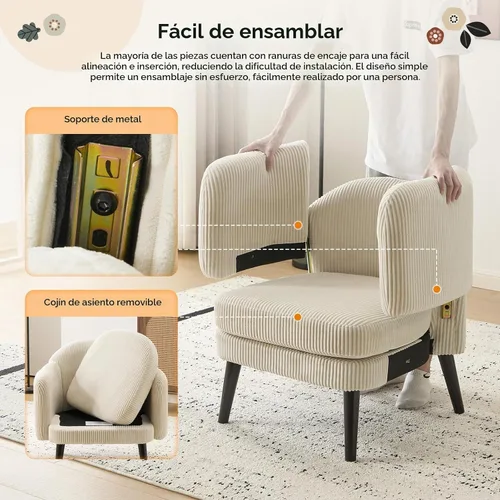 Vista 5 de VINGLI Sillón de Acento Moderno Tipo Barril de 30.3" de Ancho con Reposabrazos Track, Patas de Madera Sólida, Cómoda Silla Club Tapizada, Sofá