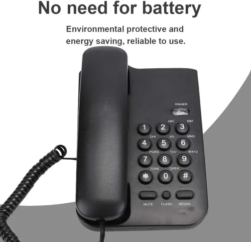 Vista 3 de Teléfono fijo, soporte de pared de escritorio con cable, teléfono de extensión inglés con silencio/una, función de redireccionamiento/flash