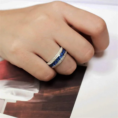 Vista 5 de AZQ TZ.1 - Anillo de compromiso de boda de compromiso de eternidad para mujer, chapado en oro de 18 quilates, con circonita cúbica, clásico