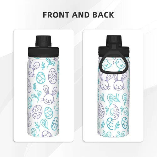 Vista 3 de Hervidor de agua aislado de acero inoxidable con conejo y pollo Botella de agua divertida con estampado Ideal para deportes y viajes