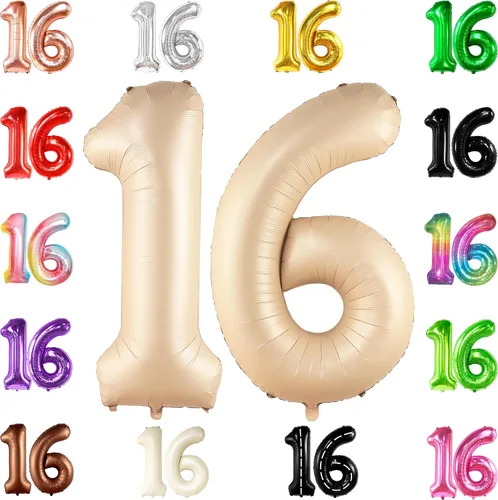 Vista 12 de KatchOn Globo marrón café con el número 16 de 1 pieza, 40 pulgadas, decoraciones de cumpleaños para niñas y niños Globo marrón café número 16 de 1