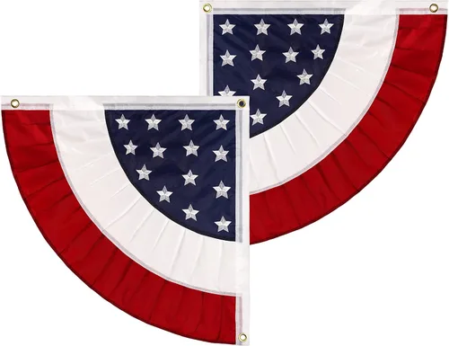 Vista 16 de G128 Bandera de abanico plisada de Estados Unidos, estrella de 1.5 x 1.5 pies, círculo central, decoración patriótica del 4 de julio, estrellas