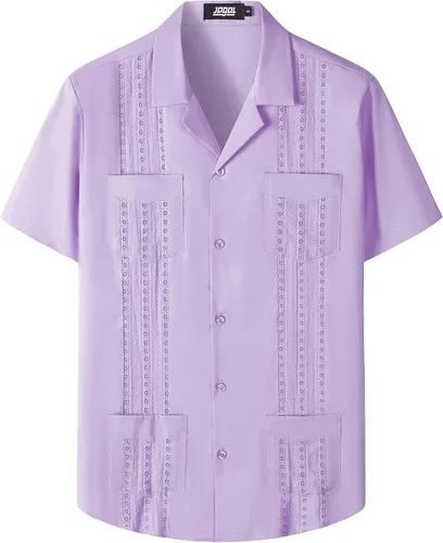 Vista 10 de JOGAL Camisas guayabera para hombre cubanas de manga corta casuales con botones para la playa