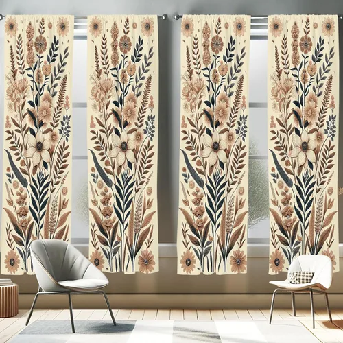 Vista 44 de Ambesonne Paquete de 2 cortinas otoñales para ventana, diseño otoñal con formas intrincadas en espiral y estampado de hojas voladoras, juego ligero