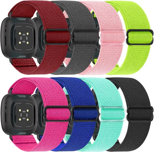 Vista 5 de Paquete de 8 bandas elásticas compatibles con Fitbit Versa 3 y Fitbit Versa 4, Fitbit Sense y Fitbit Sense 2, pulsera deportiva ajustable de nailon