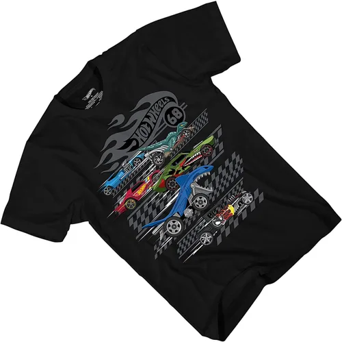 Vista 5 de Hot Wheels Short Sleeve Shirt - Boys Short Sleeve Tee - Cars Shirt Negro