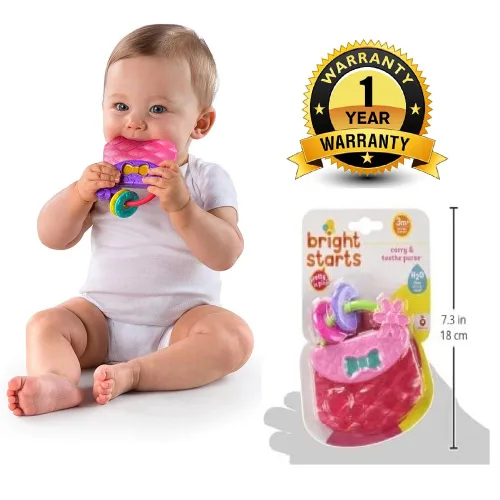 Vista 5 de Bright Starts Carry & Teethe Purse - Juguete mordedor refrigerable, a partir de 3 meses, bonito en rosa