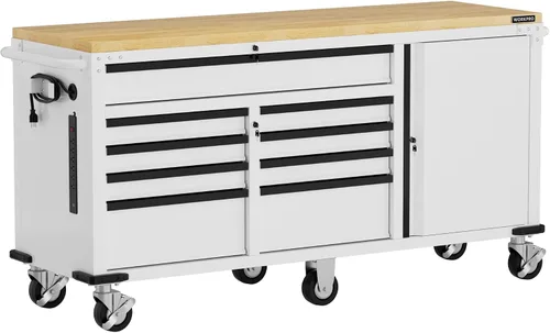 Vista 11 de WORKPRO Cofre de herramientas con 7 cajones y 2 puertas, 62 x 20 pulgadas, azul y negro