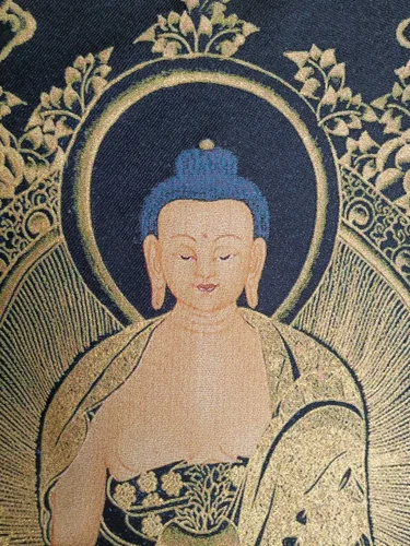 Vista 2 de Bordado de seda tibetano Thangka Budista Medicina Budista Buda Tangka para Yoga Budismo Colgante de pared para decoración del hogar Tapiz Meditación