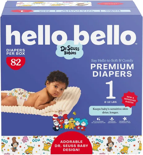 Vista 17 de Hello Bello Pañales Premium Talla 1, Diseños Balloon Buddies y Crosshatch Cuties, Caja Club de 82