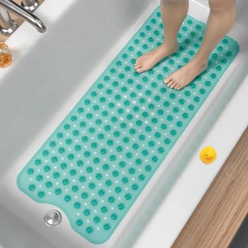 Vista 10 de HITSLAM Alfombra de baño para bañera, antideslizante, 40 x 16 pulgadas, extra larga, lavable a máquina, con ventosas y orificios de drenaje, suave