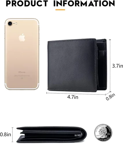 Vista 6 de OFAMOUS Cartera de cuero para hombre con bolsillo para monedas, ventana de identificación abatible, bloqueo RFID, billetera delgada con bolsillo