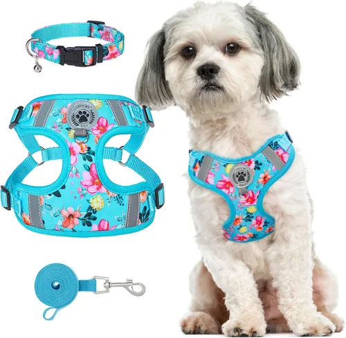 Vista 11 de BEAUTYZOO Step in - Juego de arnés para perro, collar y correa para perros pequeños, medianos y grandes, arnés para cachorro sin tirones, sin Beige