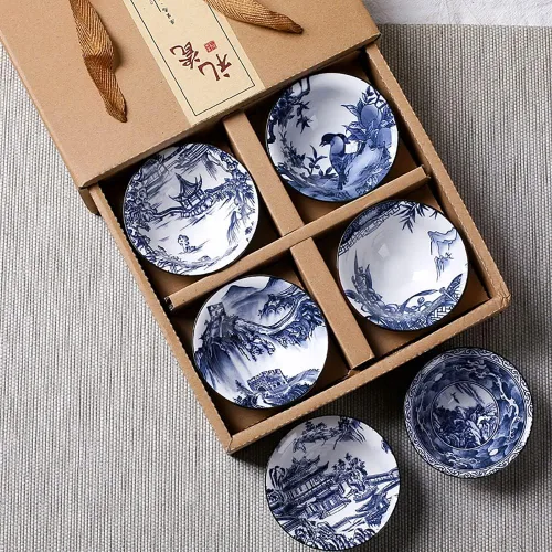 Vista 2 de ZooBoo Elegante juego de té chino de porcelana, caja de regalo de 6 piezas Set de ceremonia de té Scenic